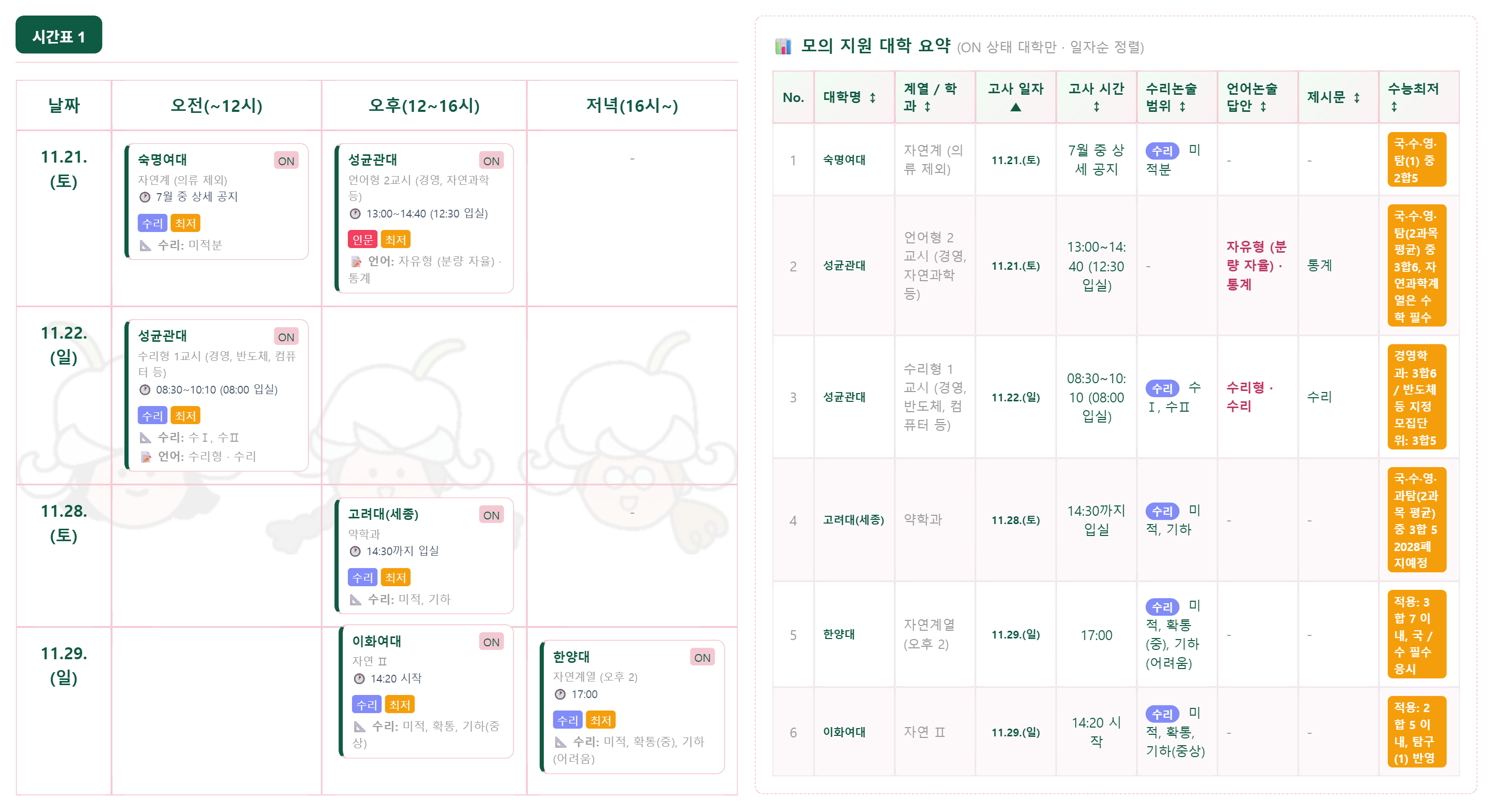 시간표 예시